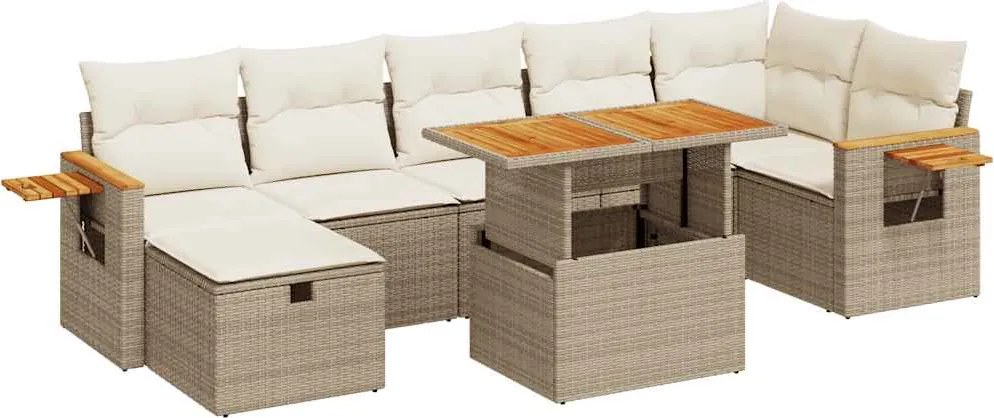 vidaXL 5 részes bézs polyrattan kerti ülőgarnitúra párnákkal