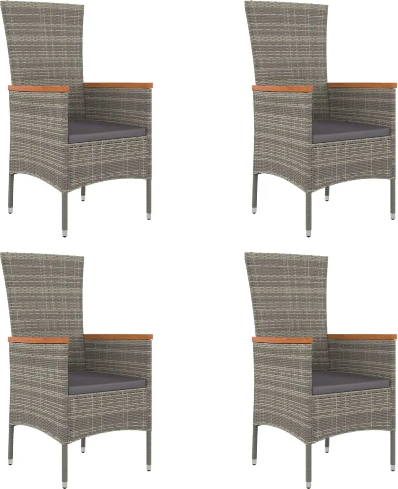 vidaXL 4 db szürke polyrattan kerti szék párnával