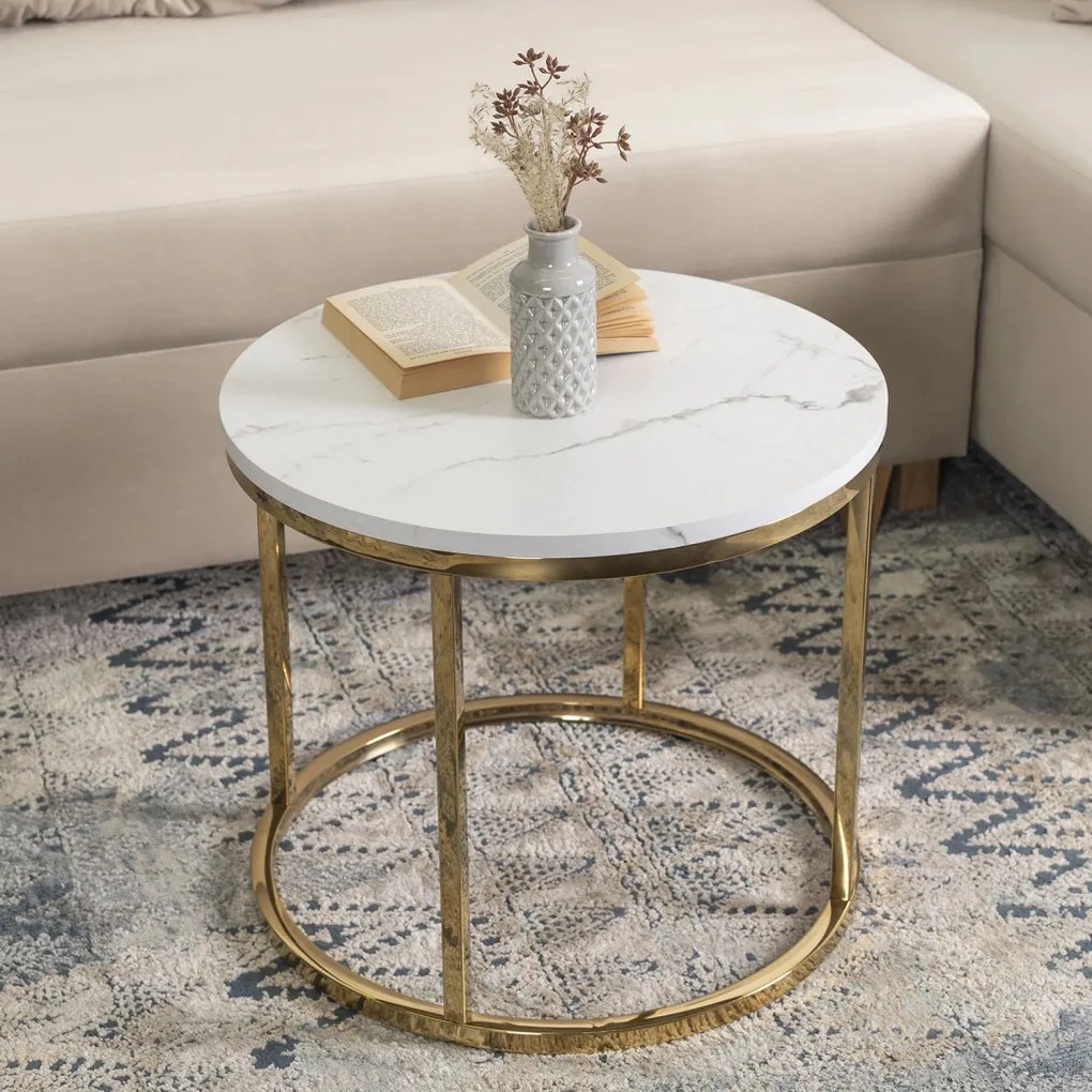 Stolik CLIFF Biały márvány/Złoty