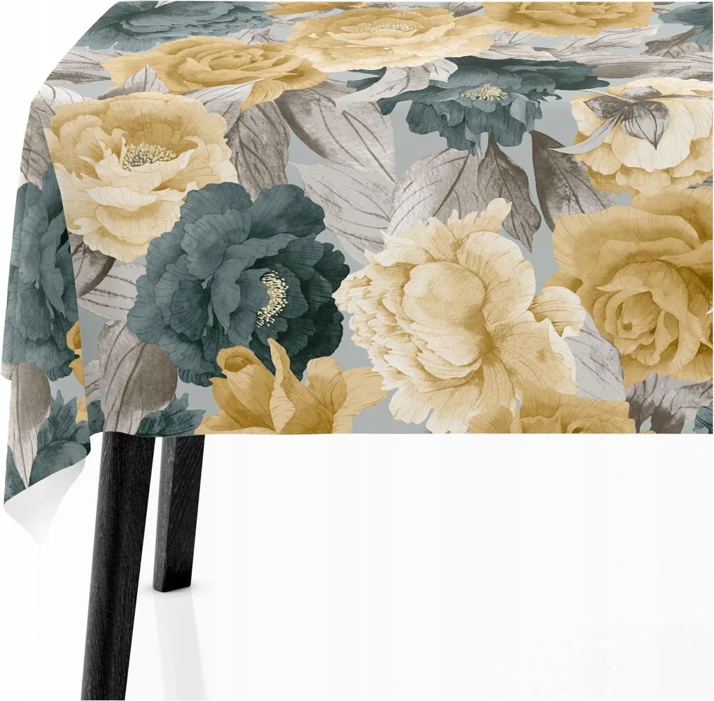 Abrosz Dekoratív Asztal 140x180 Virágok Sárga Türkiz 7706