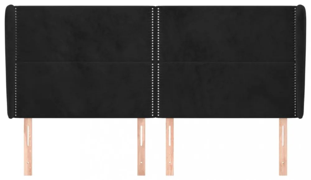 fekete bársony fejtámla szárnyakkal 203x23x118/128 cm