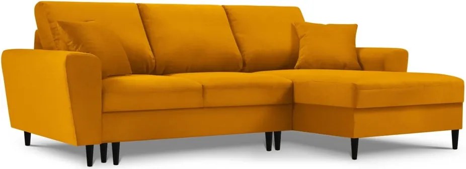 Mustársárga kordbársony kinyitható tárolóhelyes sarokkanapé (jobb oldali-heverő résszel) Kyoto – Cosmopolitan Design