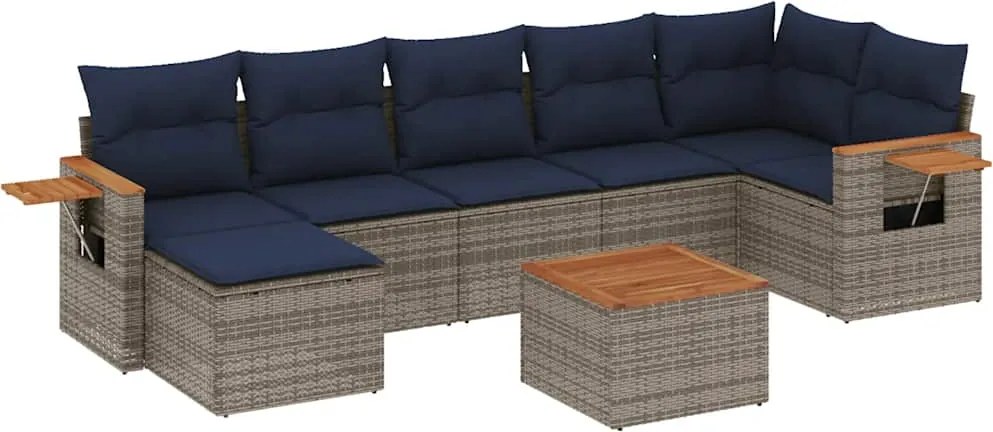 vidaXL 8 részes szürke polyrattan kerti ülőgarnitúra párnával