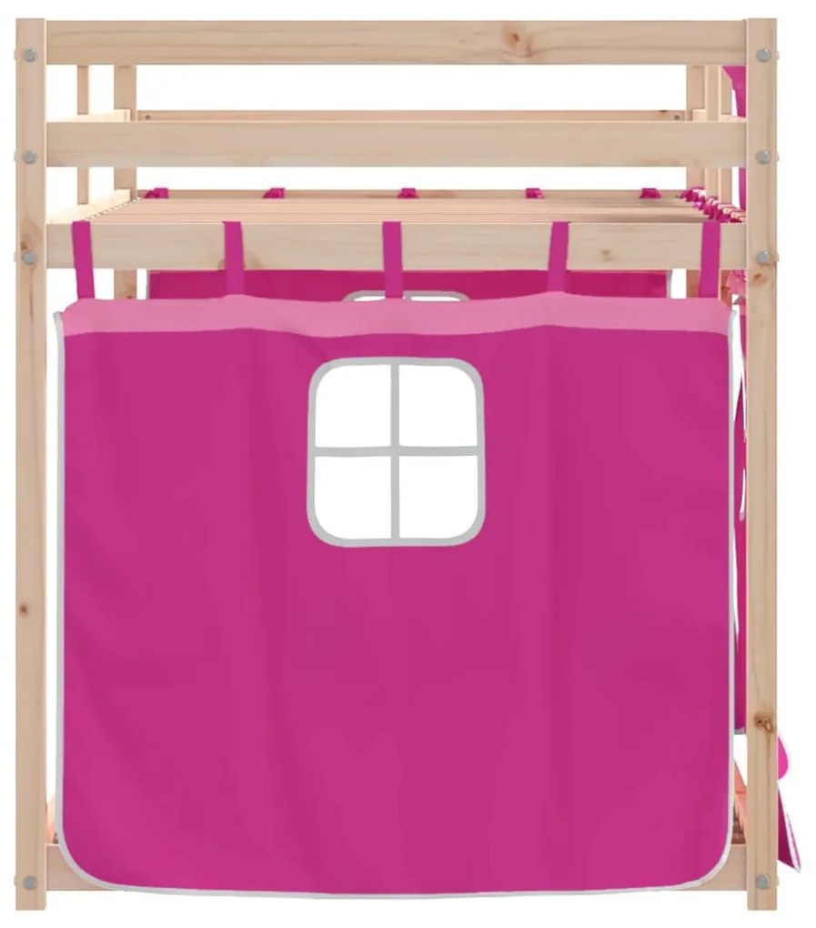 rózsaszín tömör fenyőfa emeletes ágy függönyökkel 75 x 190 cm