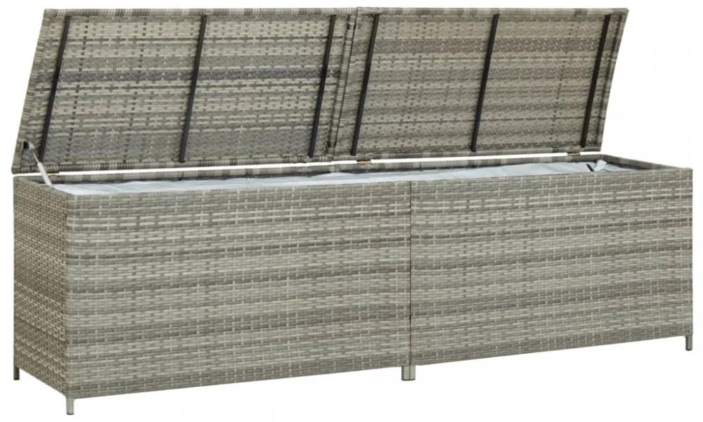 szürke polyrattan kerti tárolóláda 200 x 50 x 60 cm