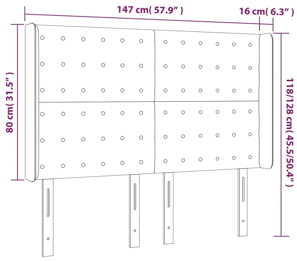 szürke műbőr LED-es fejtámla 147x16x118/128 cm