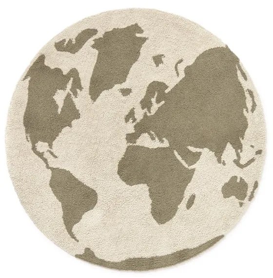 Zöld-krémszínű mosható-kézi szövésű pamut gyerek szőnyeg ø120 cm World Map – Lorena Canals