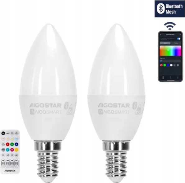 Izzó Aigostar E14 6,5W C37 2pcs Mesh Rgb+cct