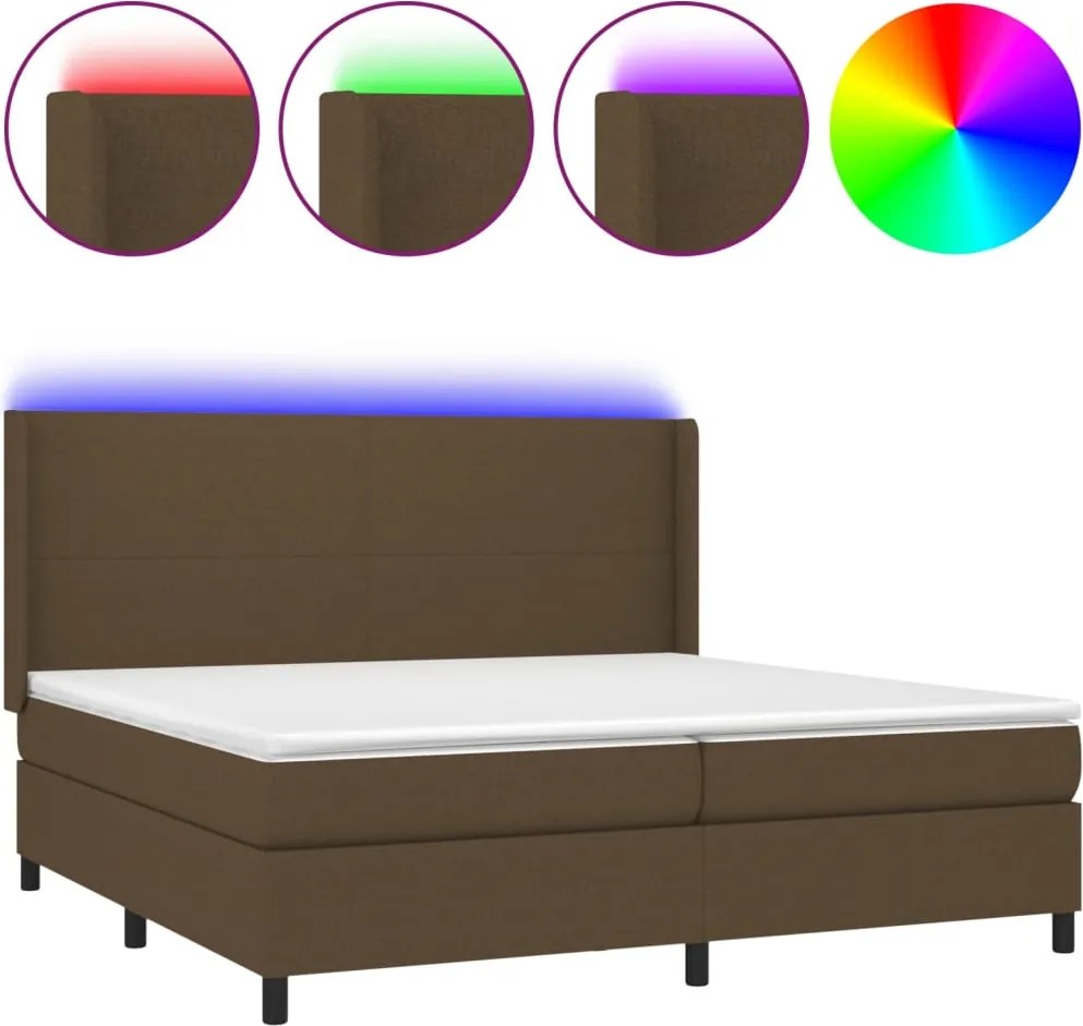 vidaXL barna szövet rugós és LED-es ágy matraccal 200x200 cm
