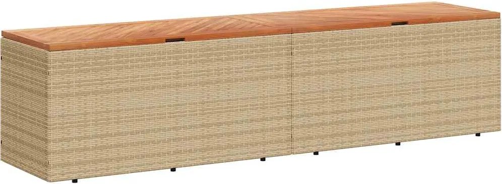 vidaXL bézs polyrattan és akácfa kerti tárolóláda 220 x 50 x 54 cm