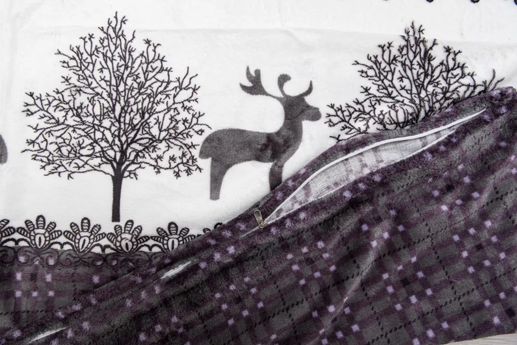 Mikroplüss ágyneműhuzat Karácsonyi rénszarvasok szürke