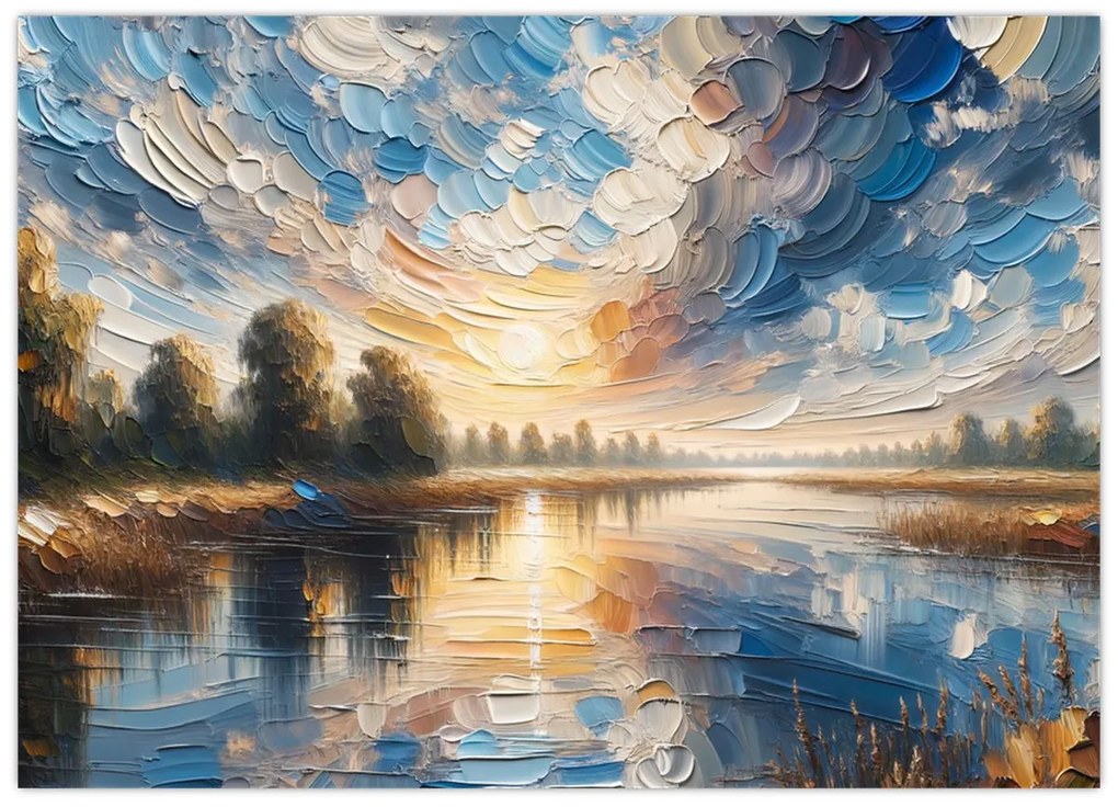 Üveg kép - Napfestmény a víz felett (70x50 cm)