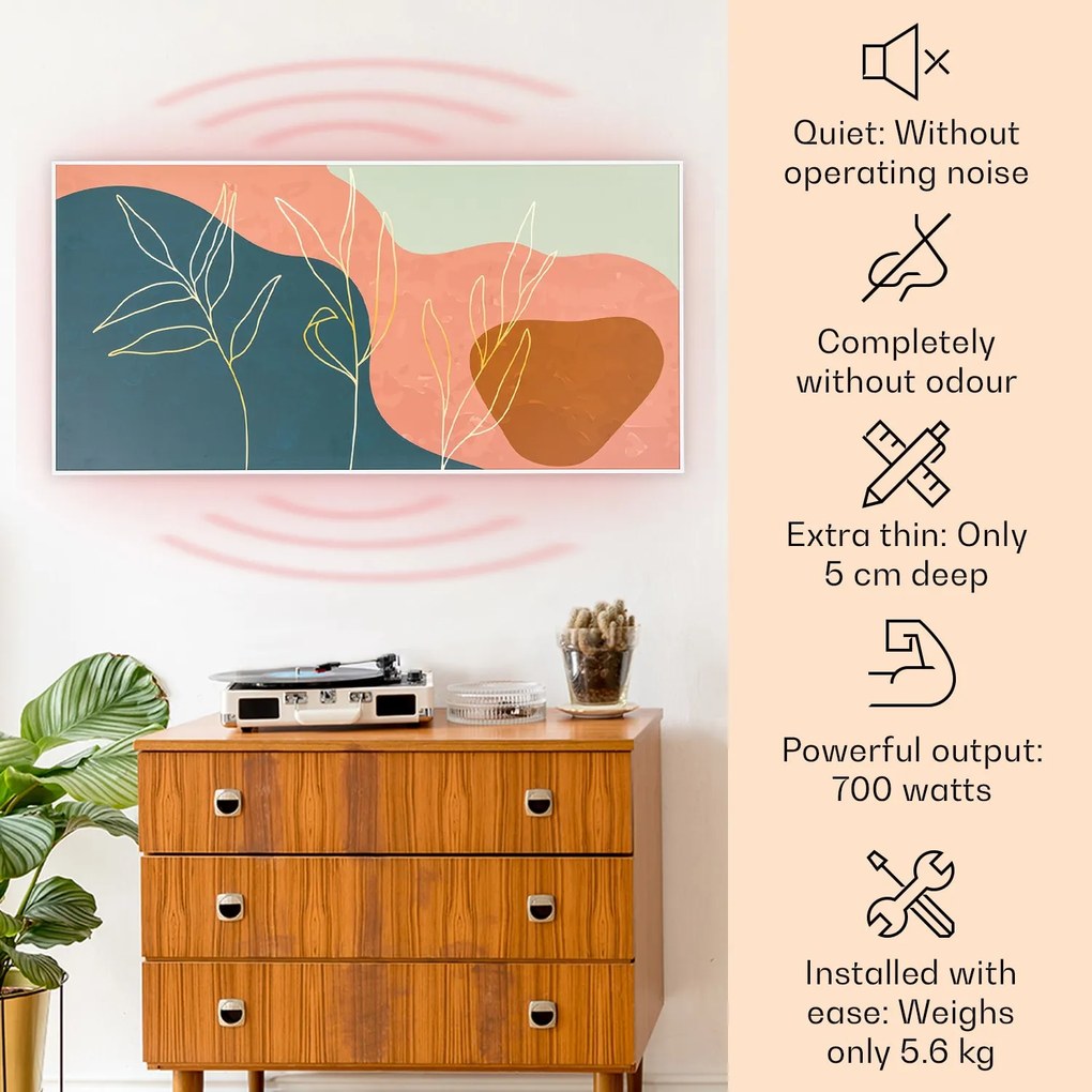 Klarstein Wonderwall Air Art, infravörös smart hősugárzó, 60 x 120 cm, 700 W, fali installáció, applikációval vezérelhető, arany vonalak