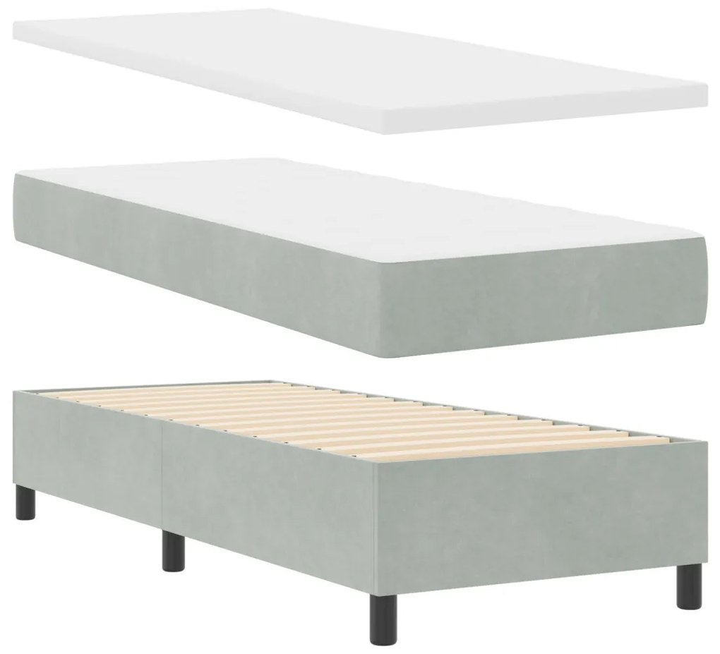 Box Spring Ágy Matraccal és LED Világosszürke 80x200 cm Bársony
