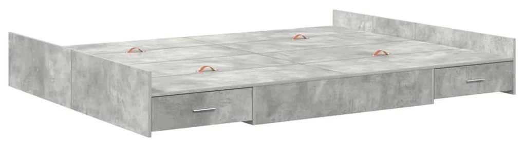 Ágykeret tárolóval fiókkal Beton szürke 150 x 200 cm Faanyag