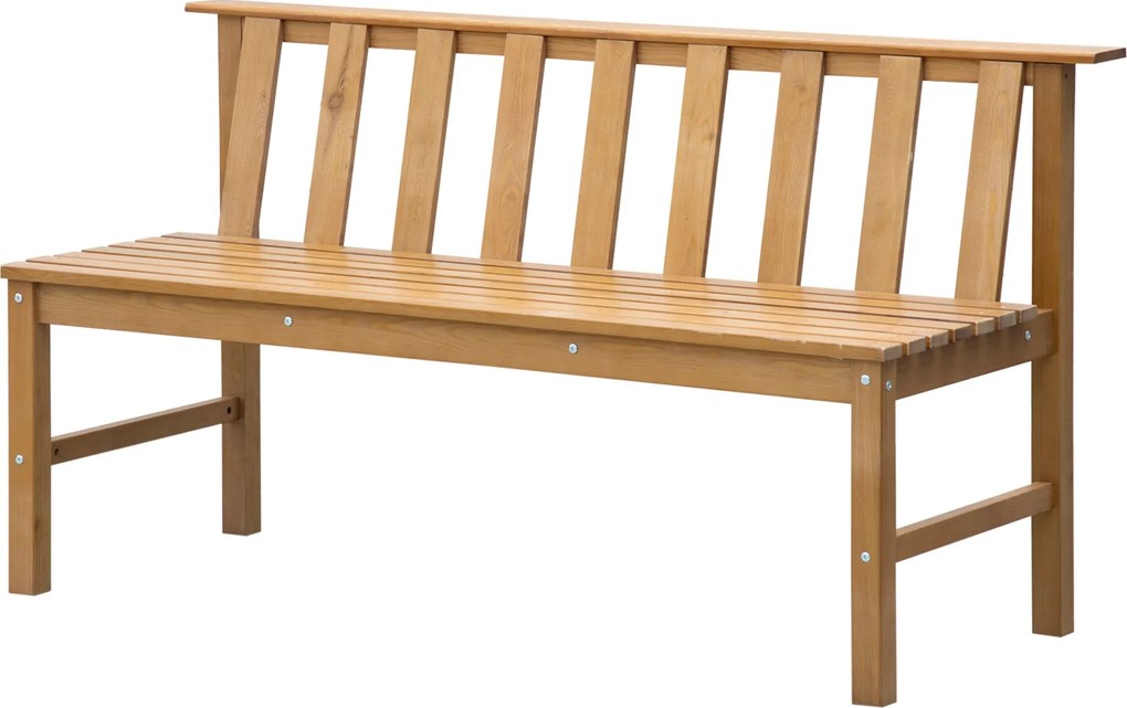 Outsunny 3-Fős Kerti Padsorfa Kültéri Pad Lamellás Háttámlával Teraszra, Erkélyre, Teraszra - Teherbírás 360 kg 144x60x77 cm Természetes | Aosom