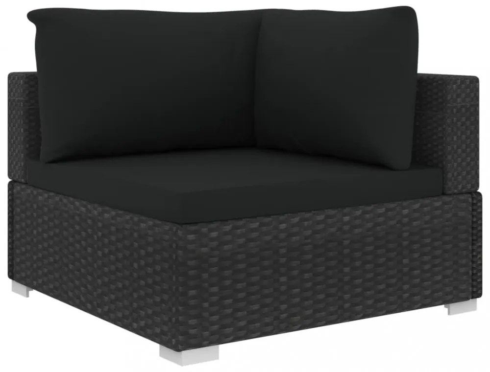 12 részes fekete polyrattan kerti bútorszett párnákkal