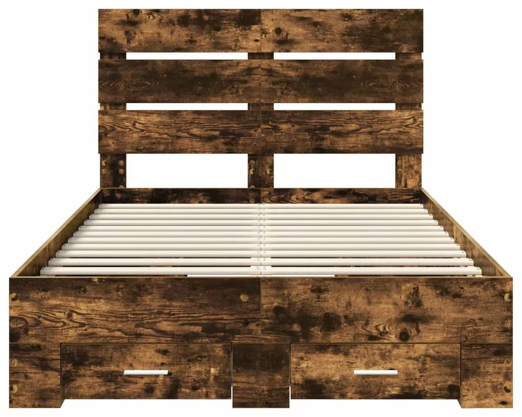 vidaXL Ágykeret fiókkal fejtámlával Füstölt tölgy 135 x 190 cm Faanyag