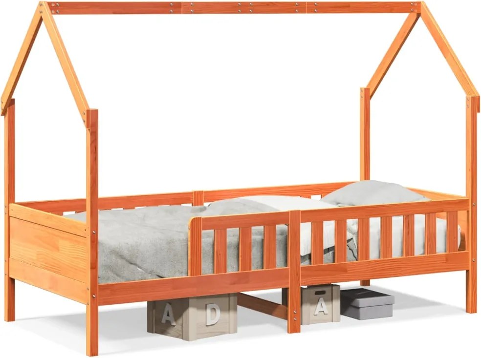 vidaXL viaszbarna tömör fenyőfa házikó gyerekágykeret 90 x 190 cm