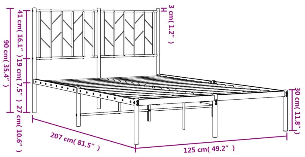 fekete fém ágykeret fejtámlával 120 x 200 cm