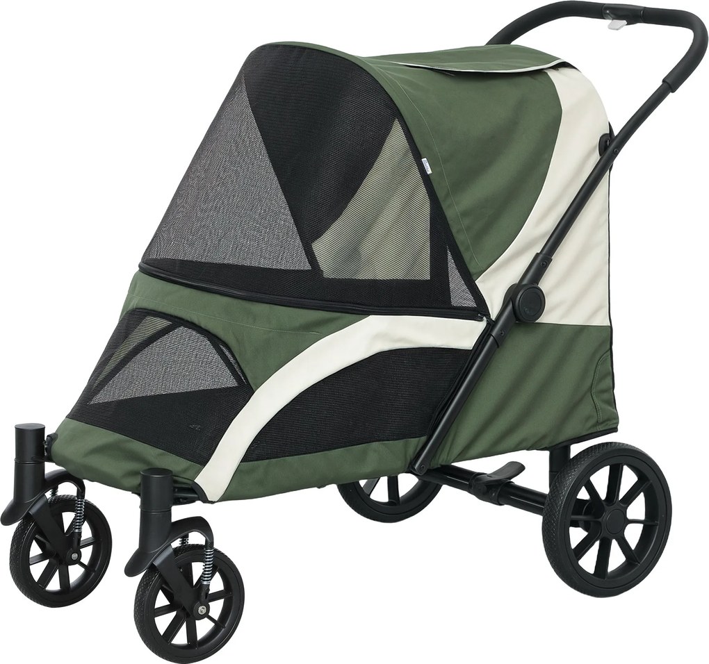 PawHut Hosszú Kutyakocsi Összecsukható Kisállat Kocsi NAGY Kutyák és Macskák Részére, MAX 30 kg, Kutyakocsi Párnával, Hálós Ablakokkal, Ajtókkal, Tásk