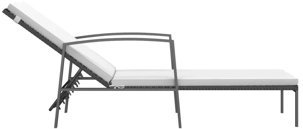 Fekete polyrattan kerti napozóágy párnával