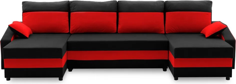 Sparta sarokkanapé, 1 ágyneműtartóval, szövet anyag, univerzális oldal, bonell töltet, fekete - piros