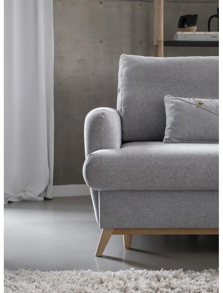 Világosszürke kinyitható-tárolóhelyes sarokkanapé (jobb oldali-heverő résszel) Scandic Lagom – Miuform