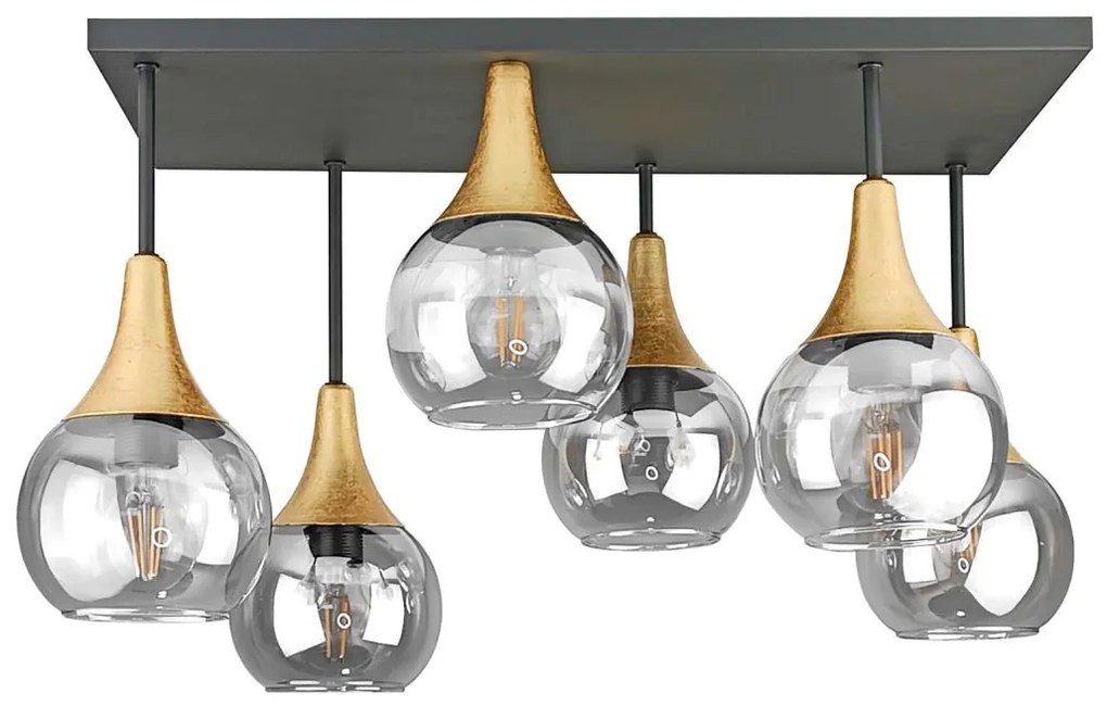 Felületre szerelhető csillár  SOMA 6xE27/60W/230V fekete/arany/átlátszó