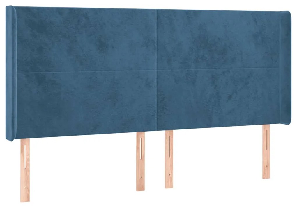 sötétkék bársony LED-es fejtámla 203x16x118/128 cm