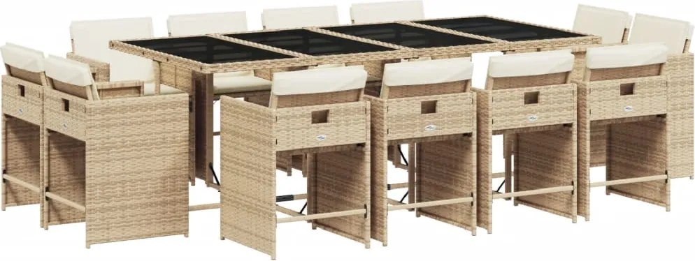 vidaXL 13 részes bézs polyrattan kerti étkezőgarnitúra párnákkal