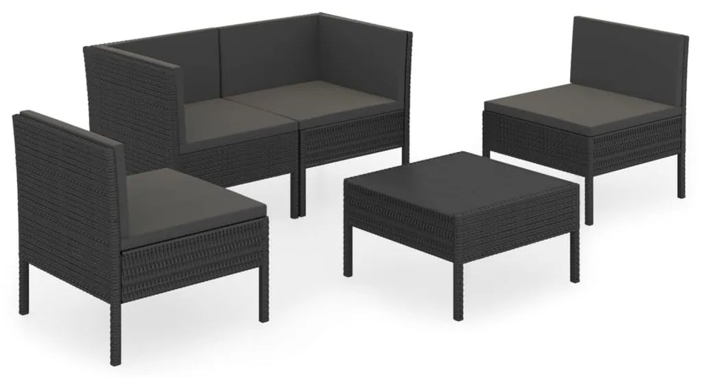 5 részes fekete polyrattan kerti ülőgarnitúra párnákkal