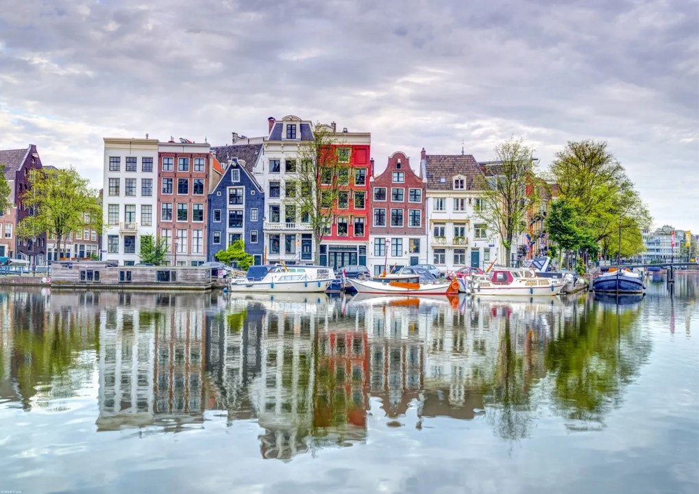 Poszter 59,4x42cm Amszterdami bérházak a csatorna partján, Assaf Frank