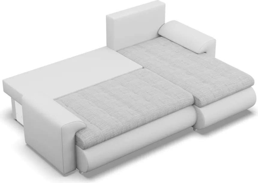 Tokio sarokkanapé, 2 ágyneműtartóval, fonott + műbőr, jobboldali, szürke - fehér