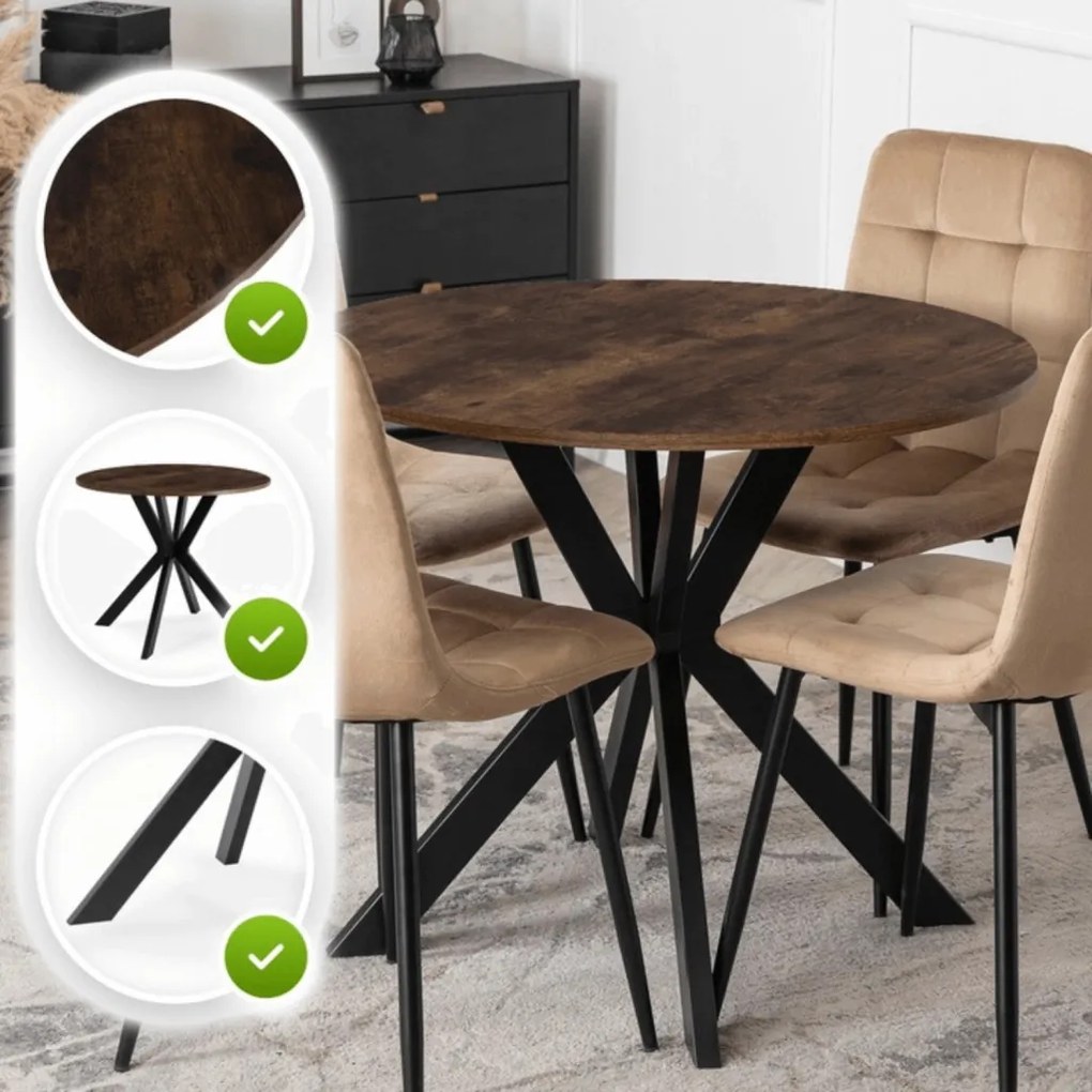 Stół LAUREN 90 cm Dąb Rustykalny/Czarny