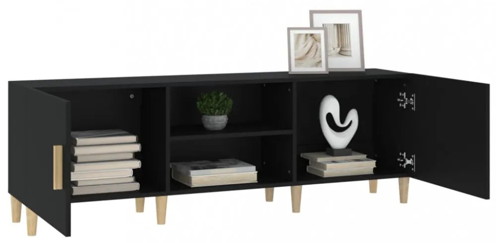 fekete szerelt fa TV-szekrény 150 x 30 x 50 cm