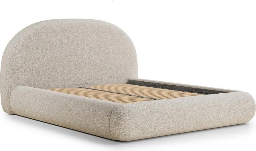 Krémszínű kárpitozott ágyneműtartós franciaágy ágyráccsal 140x200 cm Maumere – Maison de Rêve