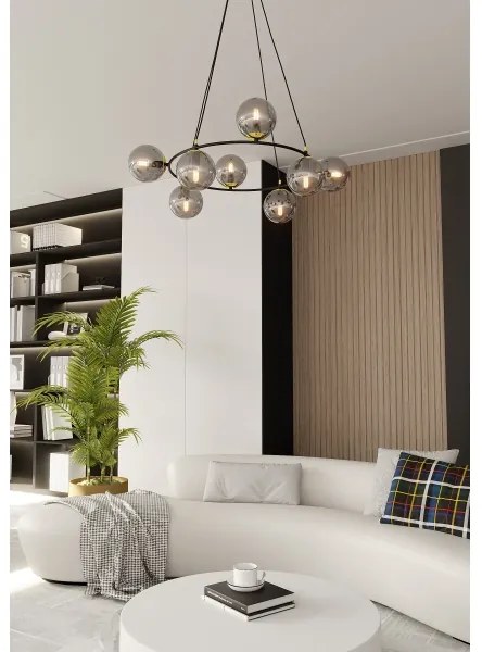 Csillár zsinóron AZURA 8xE14/10W/230V fekete/szürke