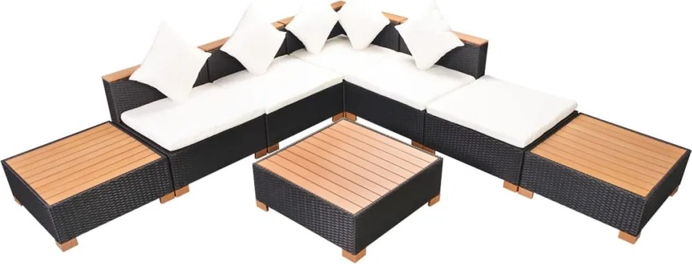 vidaXL 8-részes fekete polyrattan kerti bútorszett párnákkal