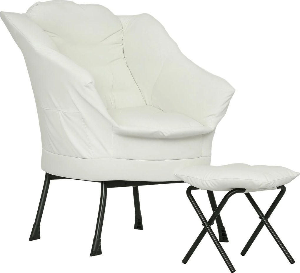 HOMCOM Krémszínű Hálószobai Relaxáló Karosszék Ottománnal és Oldalsó Zsebekkel | Aosom