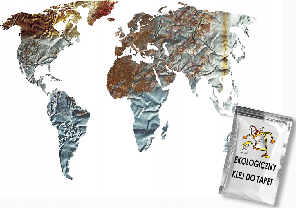 Fotótapéta Flizelina Térkép Világ Földrajz Fémlemez Rozsda 100x75 ragasztó