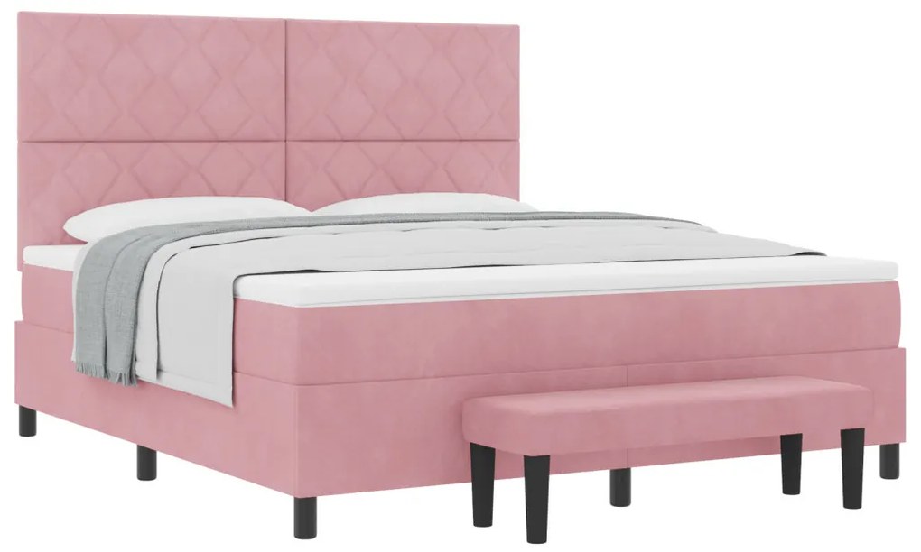 Boxspring Ágy Matraccal és Pad Rózsaszín 180x200 cm Bársony