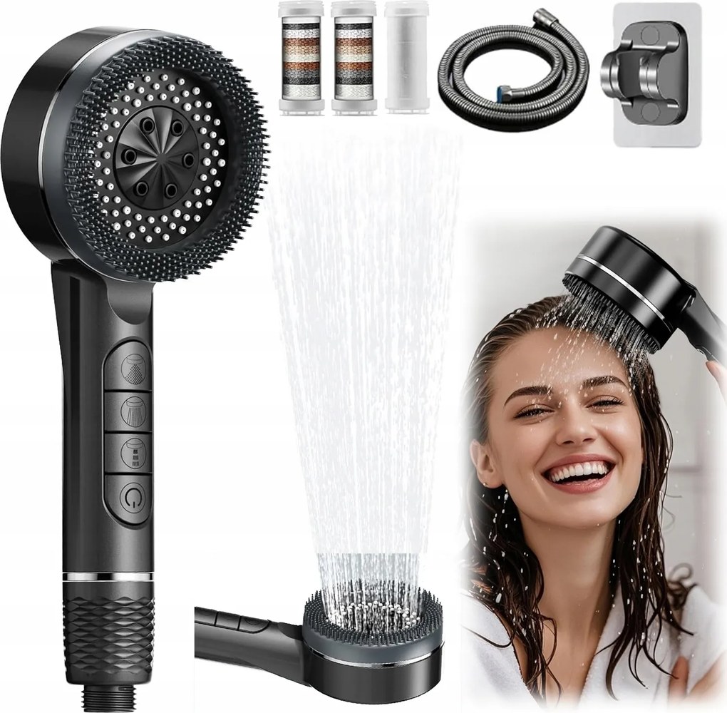 Zuhanyszett zuhanyfej 4 funkciós tömlő zuhanytartó +3 szűrő