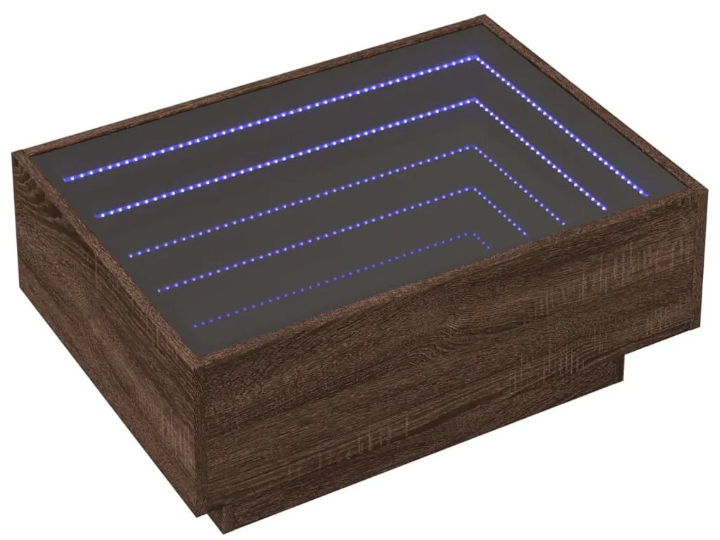 Barna tölgy szerelt fa dohányzóasztal LED-del 70 x 50 x 30 cm