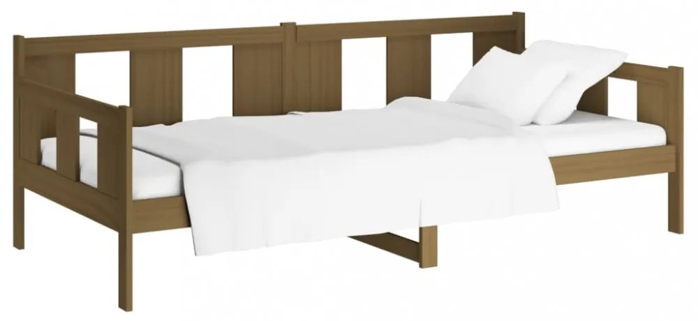 mézbarna tömör fenyőfa kanapéágy 90x200 cm