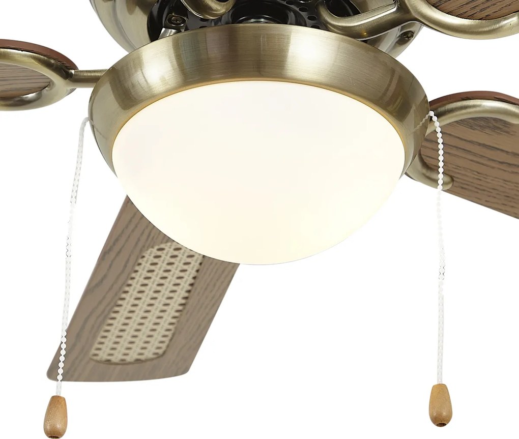 Mennyezeti ventilátor sárgaréz színben, famintával és rattan 105 cm-es húzókapcsolóval - Mistral Majas