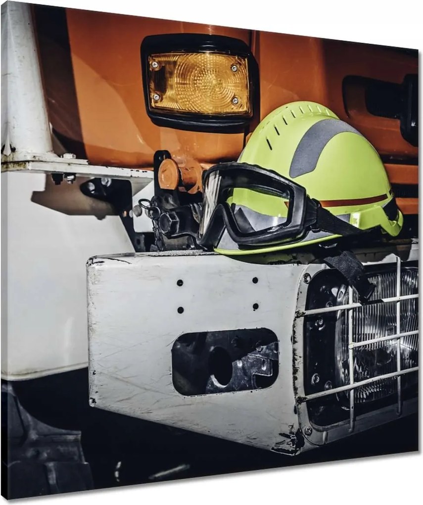 Vászonkép 60x60 Sárga sisak Tűzoltó szemüveg