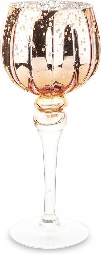 Gyertyatartó Üveg Kehely 30cm Rózsaszín Tealight Lábon