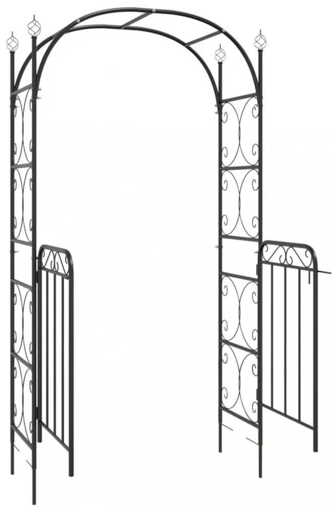 fekete acél kerti boltív kapuval 108 x 45 x 235 cm