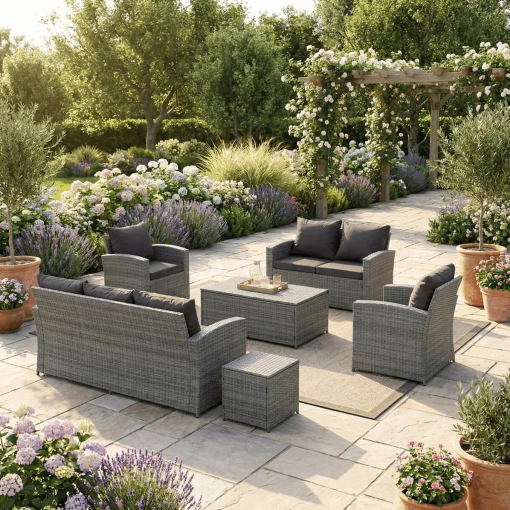 Kerti bútor garnitúra, polyrattan, szürke, AZ-F1911 GREY